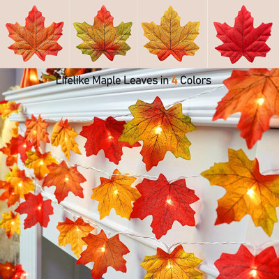 2 Pack Fall Decorations For Home Maple Leaf Lights Multicolored, Total 20Ft 40LED Battery Operated Fall Leaves Garland With Lights String Autumn Harvest Table Indoor Halloween Thanksgiving Decorations