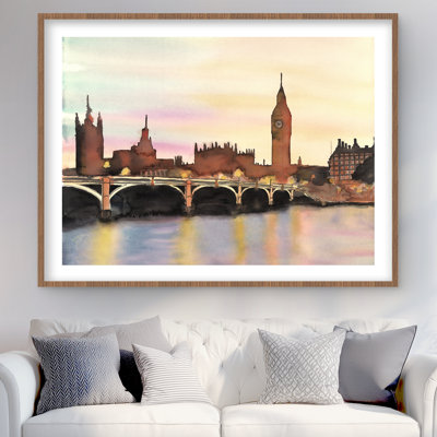 Coucher de soleil sur le Big Ben - Imprimé mat encadré bleu mer