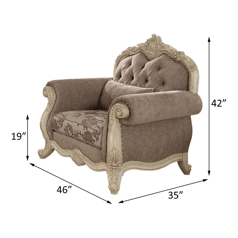 Fauteuil club touffeté 46 po Cha, Tissu gris, Marron clair
