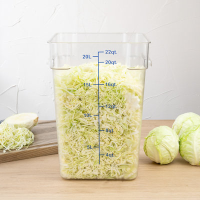 Restaurantware-Met Lux 22 Quart Brine Bucket, 1 Square Marinating Container - With Volume Markers, Built-In Handle, Clear And Blue Plastic Dough Rising Bucket, Freezer-Safe, Lid Sold Separately