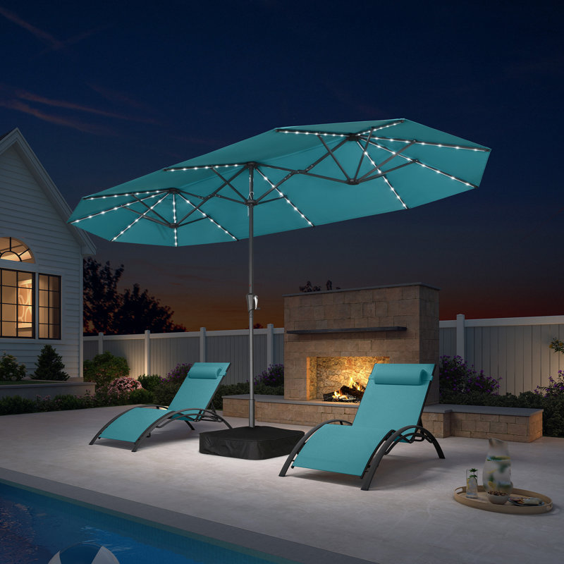 Parasol de terrasse à double face 13 pi avec base incluse Parasol de table rectangulaire avec manivelle pour terrasse de jardin