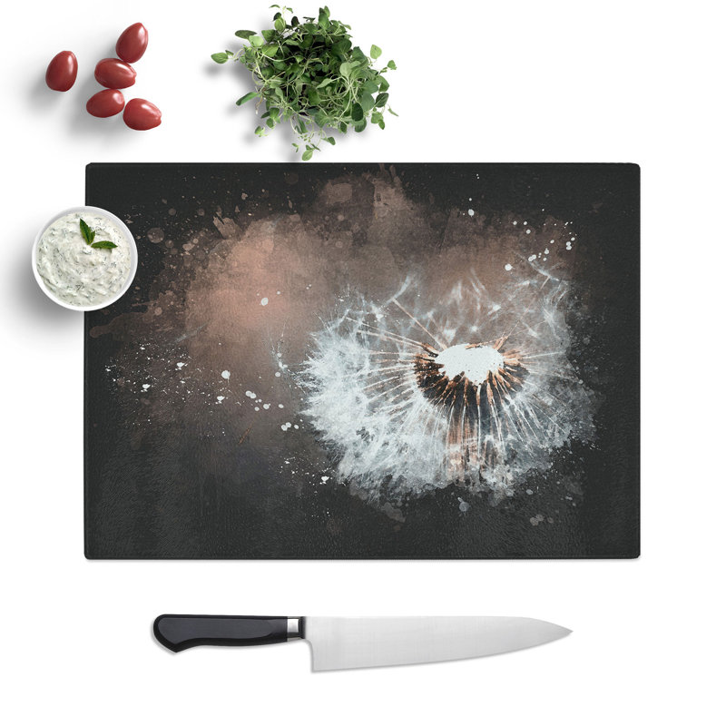 Tempered Glass Floating Dandelion Seeds Chopping Board, 20 cm x 28.5 cm