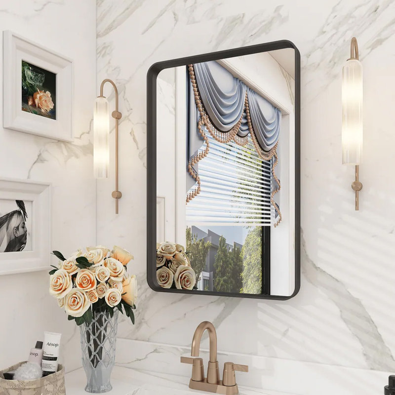 Cacapon Rectangular Metal Framed Wall Mirror Decorative, Black