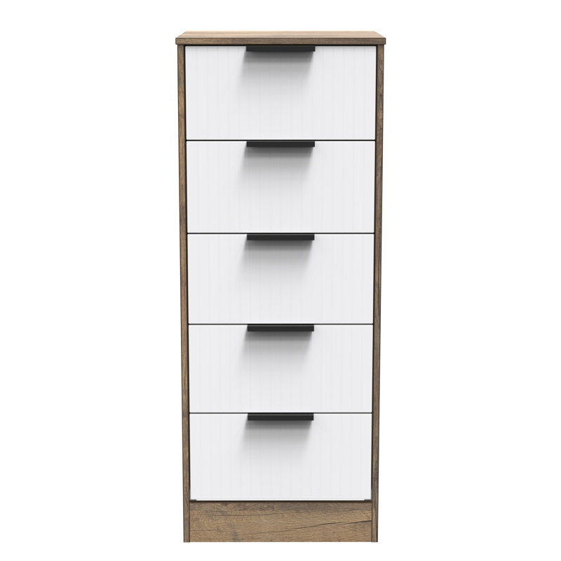 Atsumi 45cm W Manufactured Wood Bedside Table, White Matt/Vintage Oak
