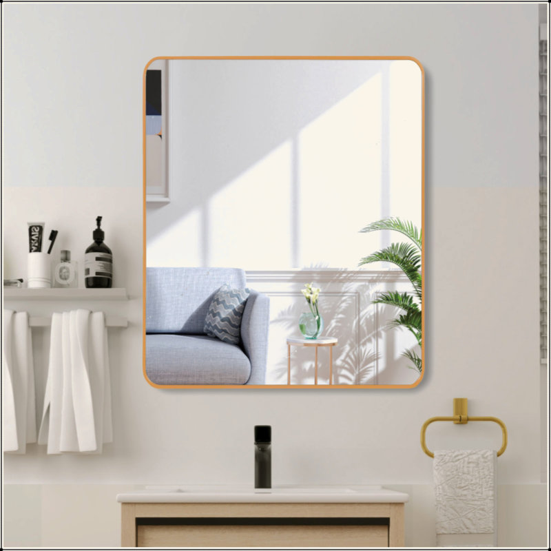 Miroir carré mural en métal pour salle de bain.