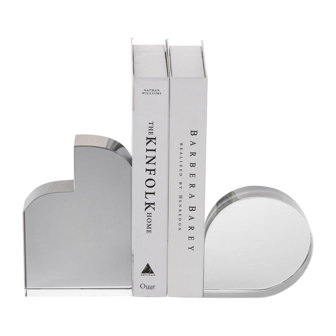 Glass, Set Of 2 6" Contemporary Bookends, Smoke, Novelty AllModern