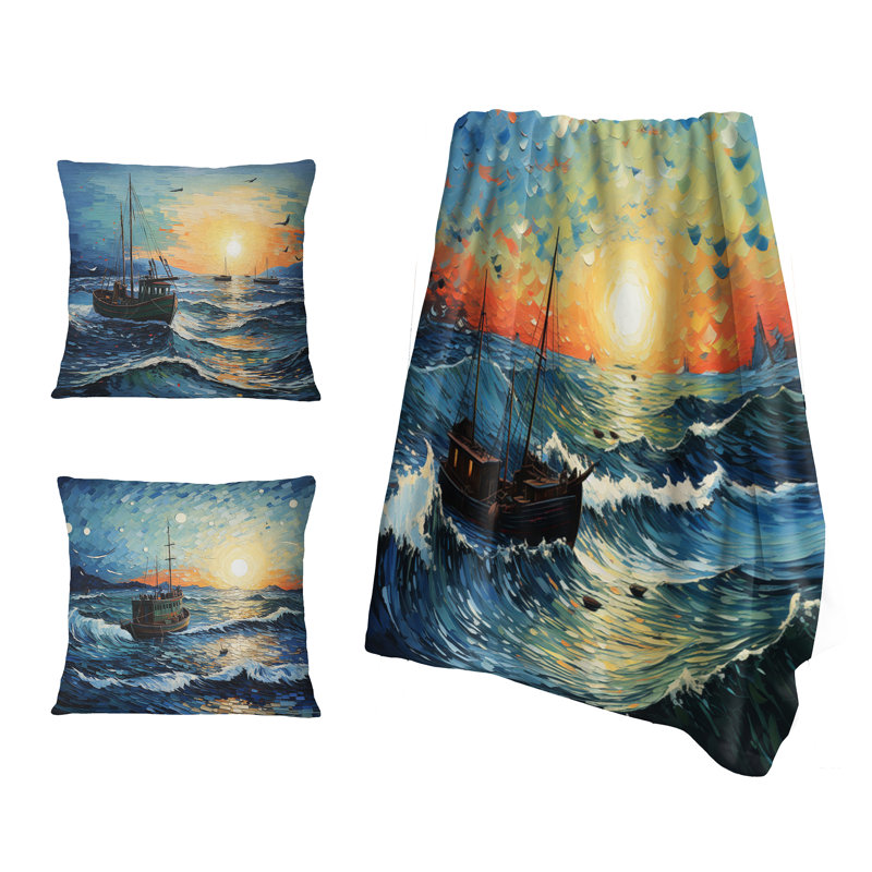 Ensemble de couverture et oreiller Vangogh Seascape With Fishing IV - Vangogh, Couverture seulement (1 pièce)