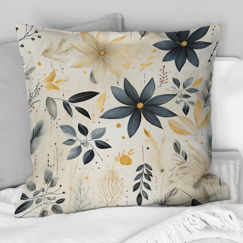 Coussin décoratif à imprimé floral gris et beige Urban Ferns Soft Color, H 16 po x l 16 po