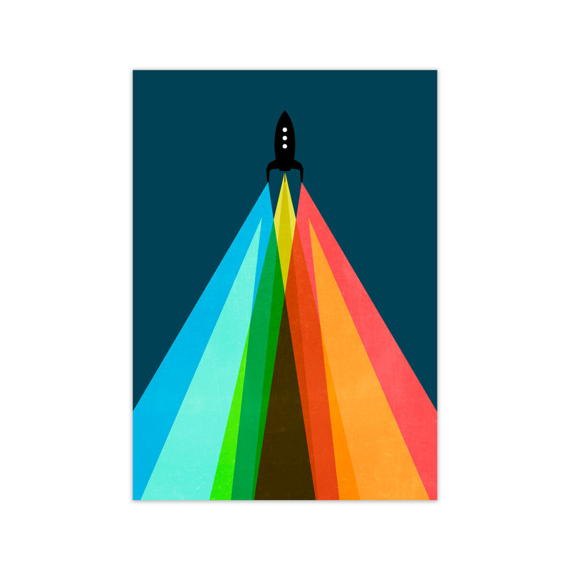 Rainbow And Navy Rocket A - Print, No Frame, 84.01cm H x 59.4cm W x 4cm D