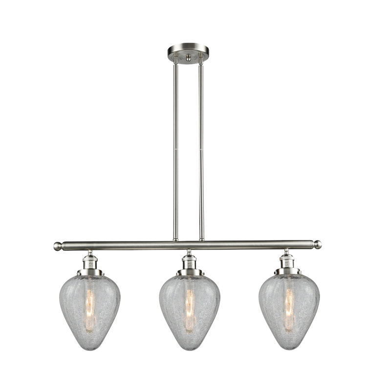 Luminaire suspendu linéaire à 3 lumières pour îlot de cuisine Shauna, Nickel satiné brossé