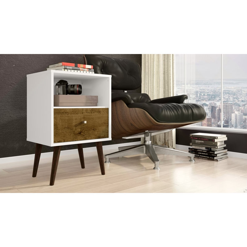 Table de chevet en blanc et brun rustique, Brun / Blanc