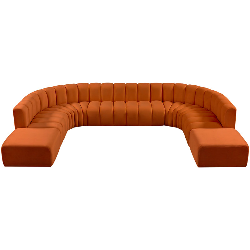 Hurlburt Upholstered Curved Sectional with Ottoman Reversible, Cognac Velvet
