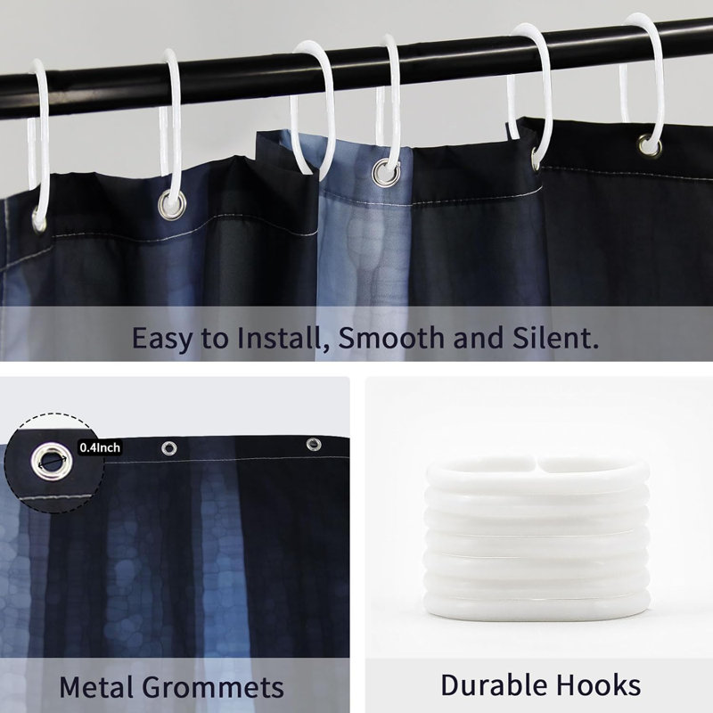Polyester Shower Curtain Set, 182.9cm H x 182.9cm W, Navy