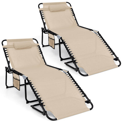 Oversize Folding Chaise Lounge with Adjustable Backrest Pillow Pocket