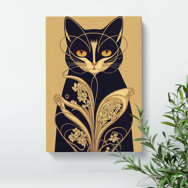 XC1022-1303X Cat Art Deco No.4 - Wrapped Canvas Print, 50cm H x 35cm W x 3cm D