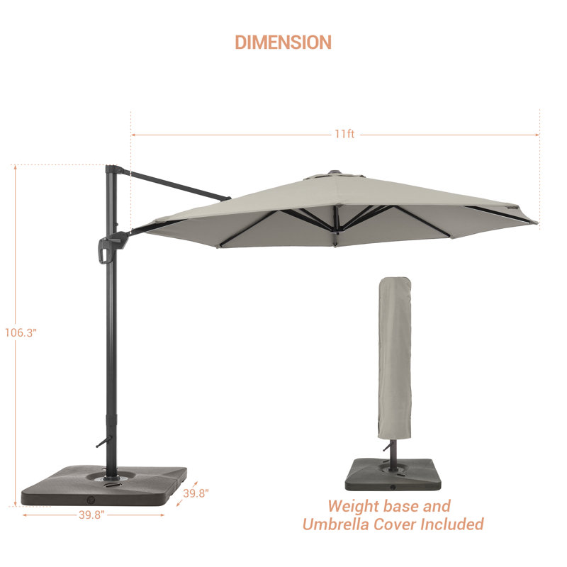 Parasol en porte-à-faux 11 pi Mylashia, Gris