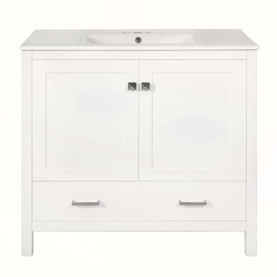 Meuble-lavabo blanc 72 po avec lavabo en céramique, portes à fermeture en douceur et rangement spacieux pour les salles de bain modernes