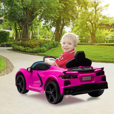 Ride on Sports Car 12V Battery Powered Car for Kids Licensed Corvette Toddlers Electric Car Toy with Remote Control, Visual Dashboard, Music, LED Ligh
