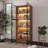 Wood Bookcase With Glass Door, 78.7" Tall Bookcase With 5 Tier Shelves  and LED light