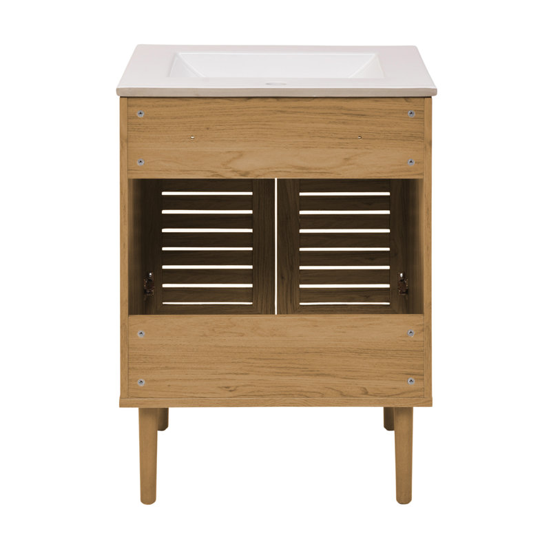 Bron 24" Brown Oak Freestanding Bathroom Vanity with White Sink Top