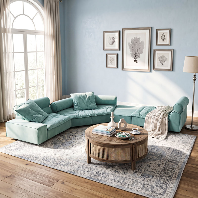 Ensemble de canapés d'angle entièrement modulables, canapé-lit vert menthe surdimensionné à assise profonde et profil bas, canapé modulable à combinaison libre avec coussins rembourrés amovibles pour salon