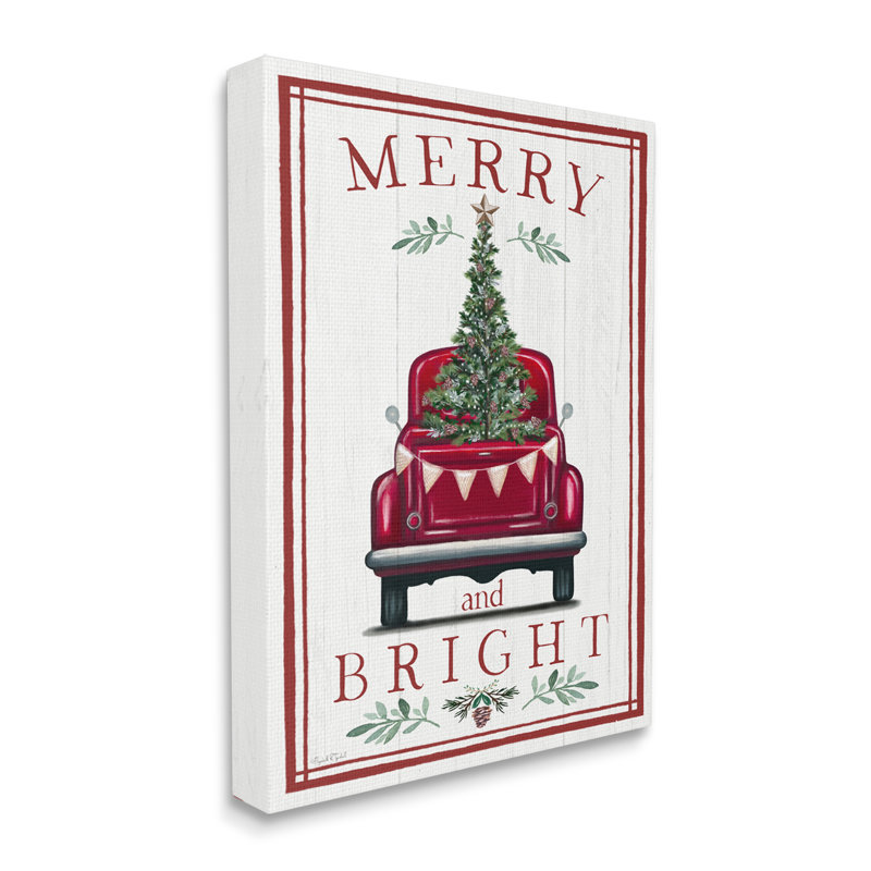 «Merry & Bright Christmas Tree In Truck Rustic Botanicals», estampe numérique encadrée noire par Elizabeth Tyndall