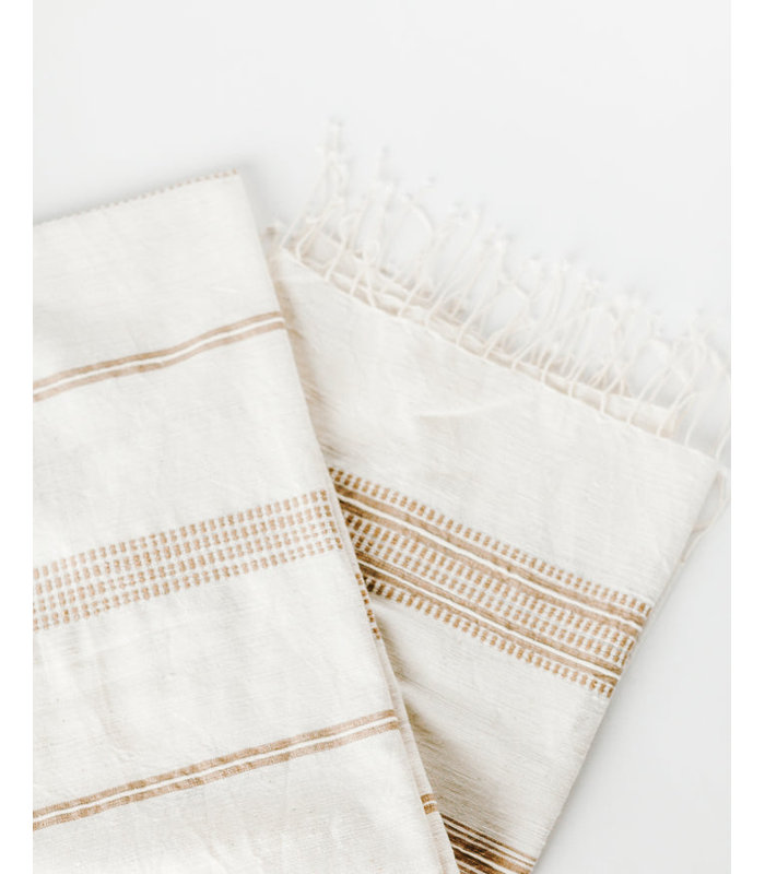 Aden Cotton Bath Towel, Beige/White
