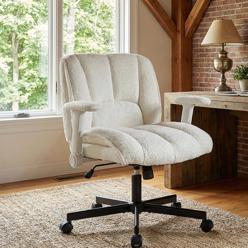 Adjustable Ergonomic Cross Legged Desk Chair with Adjustable Up&Down and Flip-Up Armrests & Lumbar Support, 300LBS Capacity