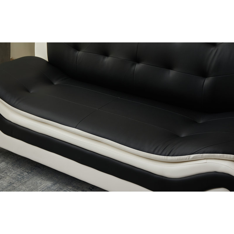 Ensemble de salon en faux cuir Monténégro, Similicuir noir / blanc