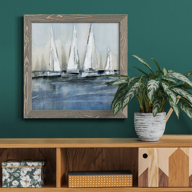 Bleu floral - peinture sur toile encadrée, Encadré gris, H 20 po x l 20 po x P 1,5 po