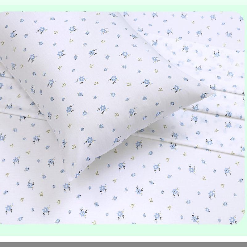 CrispCool Queen Size Cotton Sheets - Breathable Percale Sheet Set with Deep Pocket - Durable Floral Bedding - 4 Piece Set for Queen Bed
