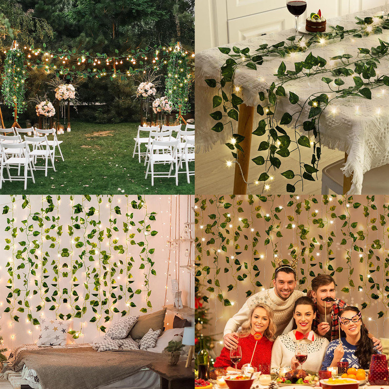 14 Pack 98ft Fake Ivy Vines, Artificial Ivy Garland with 100 LED String Lights