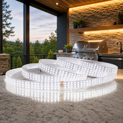 Triple-row LED strip measuring 16.4Ft, with 6000K daylight white output, DC12V power, and an IP67 rating.