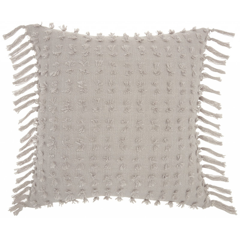 Tassel Detailed Throw Pillow, Khaki, 20" H x 20" W