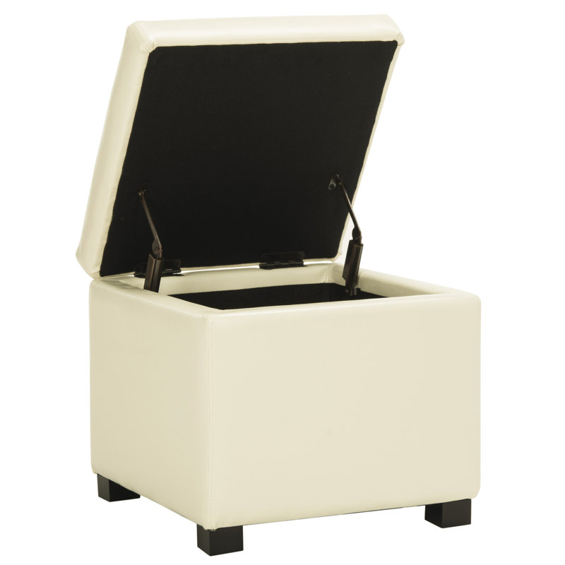 Kamyra Faux Leather Ottoman, Off-White Faux Leather