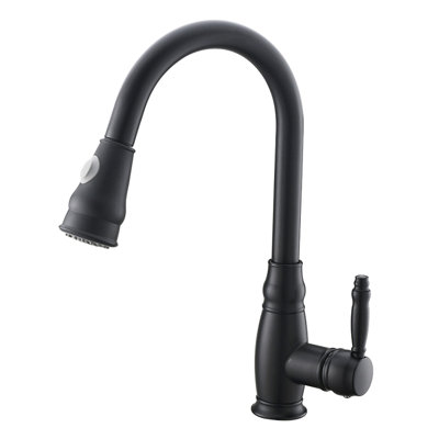 Modern Kitchen Sink Faucet With Pull-Down - Black, Single Lever For Smooth Water Control And Contemporary Style Black , 360 Degree Swivel Convenient Use Appeal