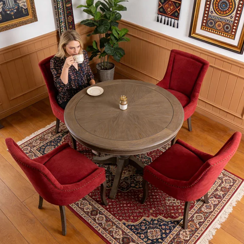 Ensemble de 4 chaises de cuisine en bois massif avec garniture cloutée et support pour haut dossier Farmhouse, ensemble de 4 chaises d'appoint Farmhouse