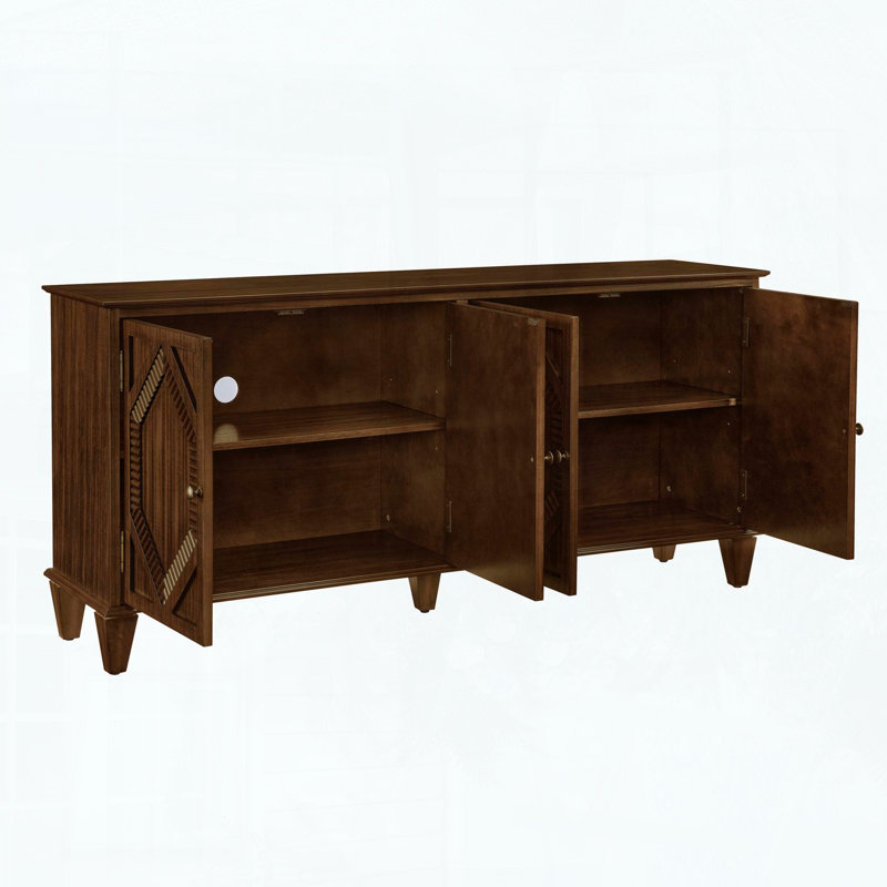 Mid Century Modern Sideboard with Symmetrical Geometric Accent, Adjustable Shelf, Walnut, Walnut