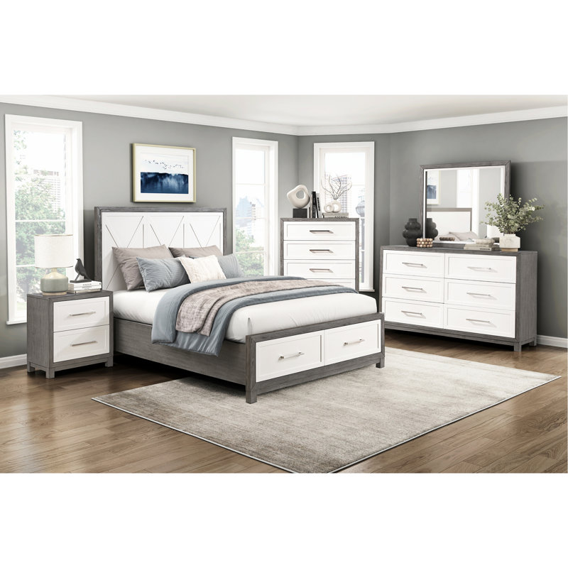 2 tables de chevet pour chambre à coucher grises et modernes - gris avec 2 tiroirs