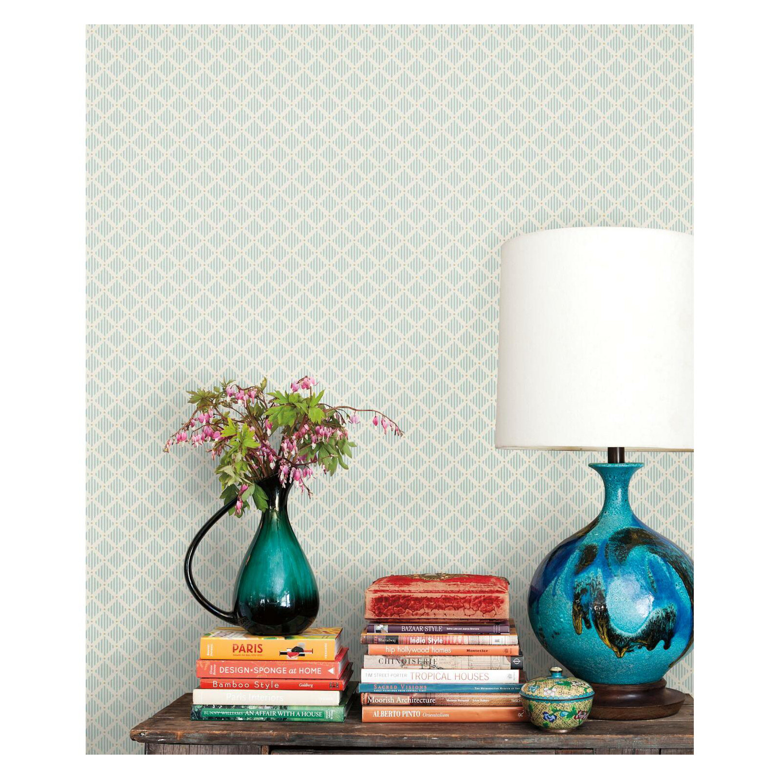 Floral Wallpaper, Blue/Taupe