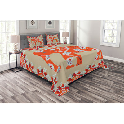 Orange/White/Red Microfibre Bedspread