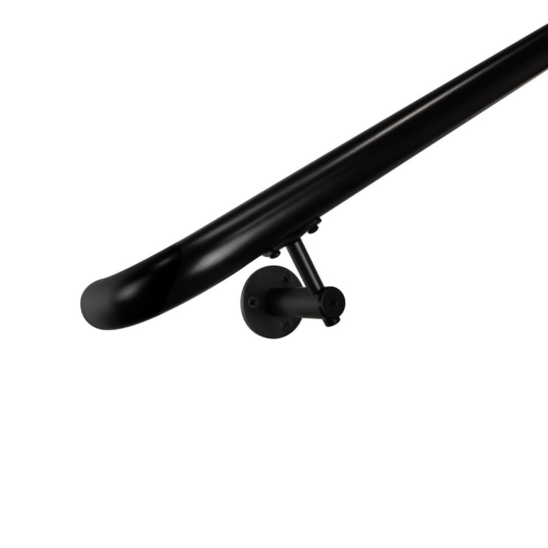 Industrial Aluminum 1.5 Inch Round Ada Complete Indoor/outdoor Straight Handrail Grab Bar Kit, Returns To Wall, Satin Black