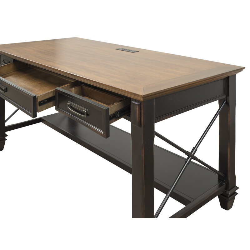 Biarni Writing Desk with Power Outlet, Chestnut/Brown