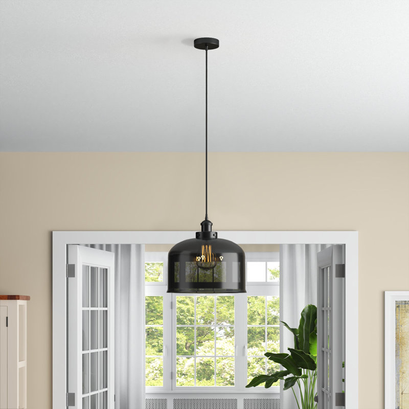 Luminaire suspendu en forme de cloche à 1 lumière Pattie, Plaqué couleur fumée, Bronze frotté à l'huile