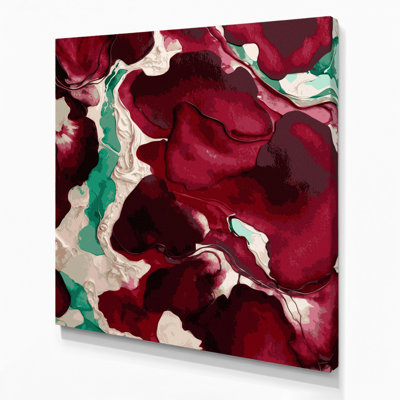 Abstrait aquarelle 39, art mural sur toile rouge