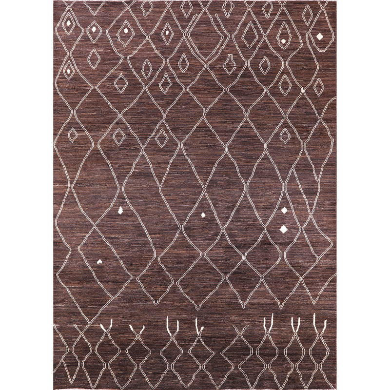 Tapis brun / blanc à motif abstrait Bayless, Rectangle 7 pi x 9 pi