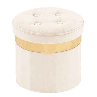 Repose-pieds rond avec repose-pieds 13 po x 13 po x 12,4 po avec tabouret pliable rembourré de velours beige