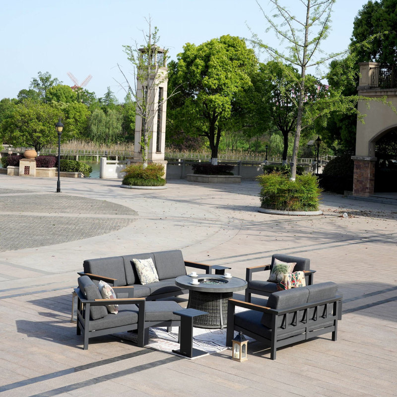 9 - Person Patio Conversation Set with Cushions, Black/Gray