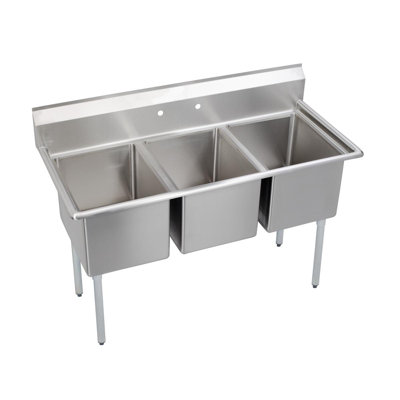 Elkay Dependabilt Stainless Steel 81" X 29-13/16" X 43-3/4" 16 Gauge Three Compartment Sink With Stainless Steel Legs