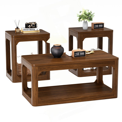 3-piece living room coffee table set, modern-style coffee table and side table set, featuring ample storage space and smooth, rounded edges.
